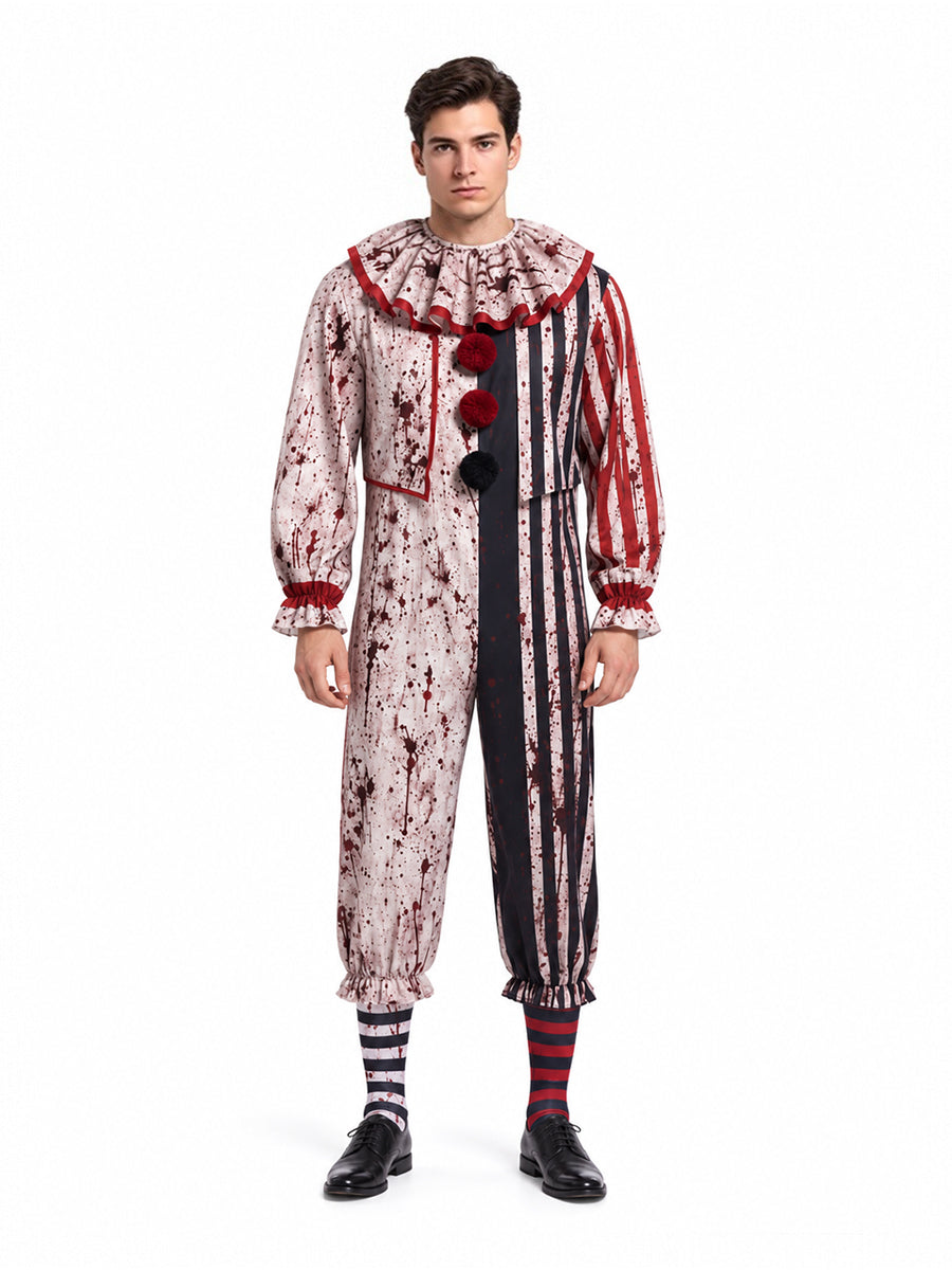 Clown Costume Adult Black White Striped Pierrot Jumpsuit - Image 6
