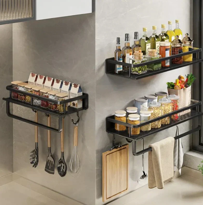 Kitchen Storage Shelf Wall-Mounted Organizer with Towel Holder - Image 4