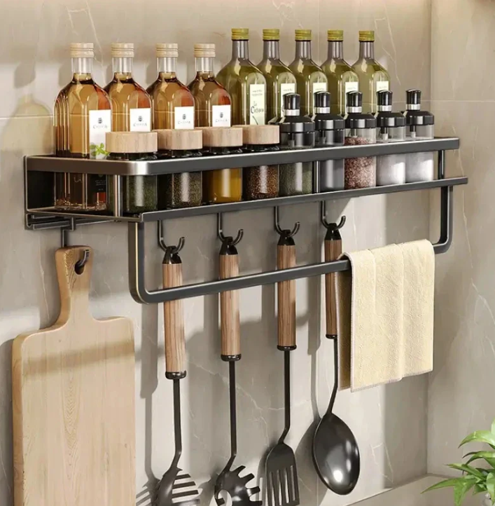 Kitchen Storage Shelf Wall-Mounted Organizer with Towel Holder - Image 2