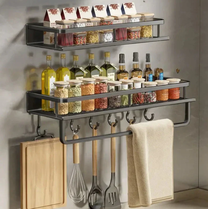 Kitchen Storage Shelf Wall-Mounted Organizer with Towel Holder - Image 5