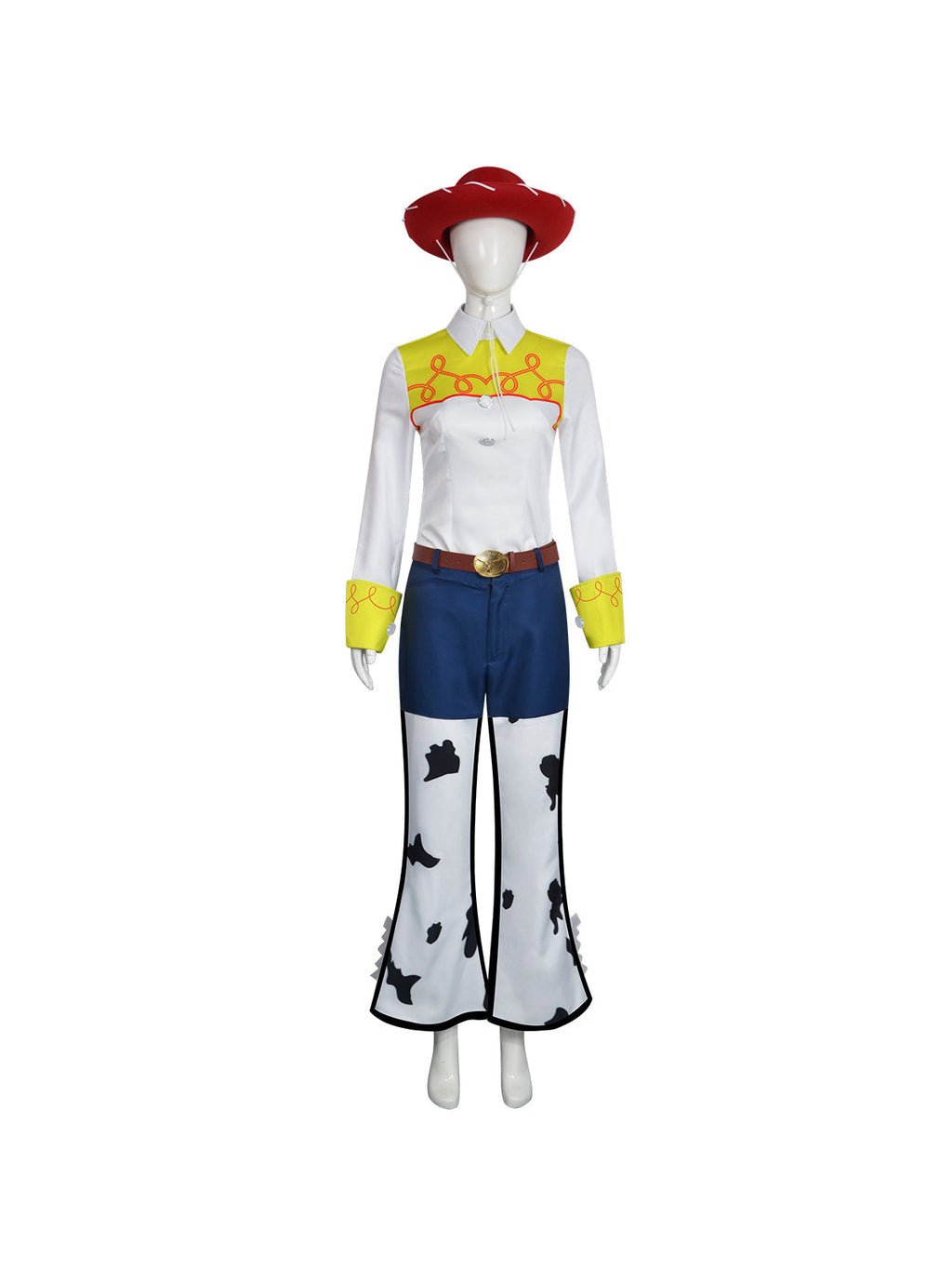 Western Cowgirl Costume 4 Piece Cow Print Set Red Hat - Image 9
