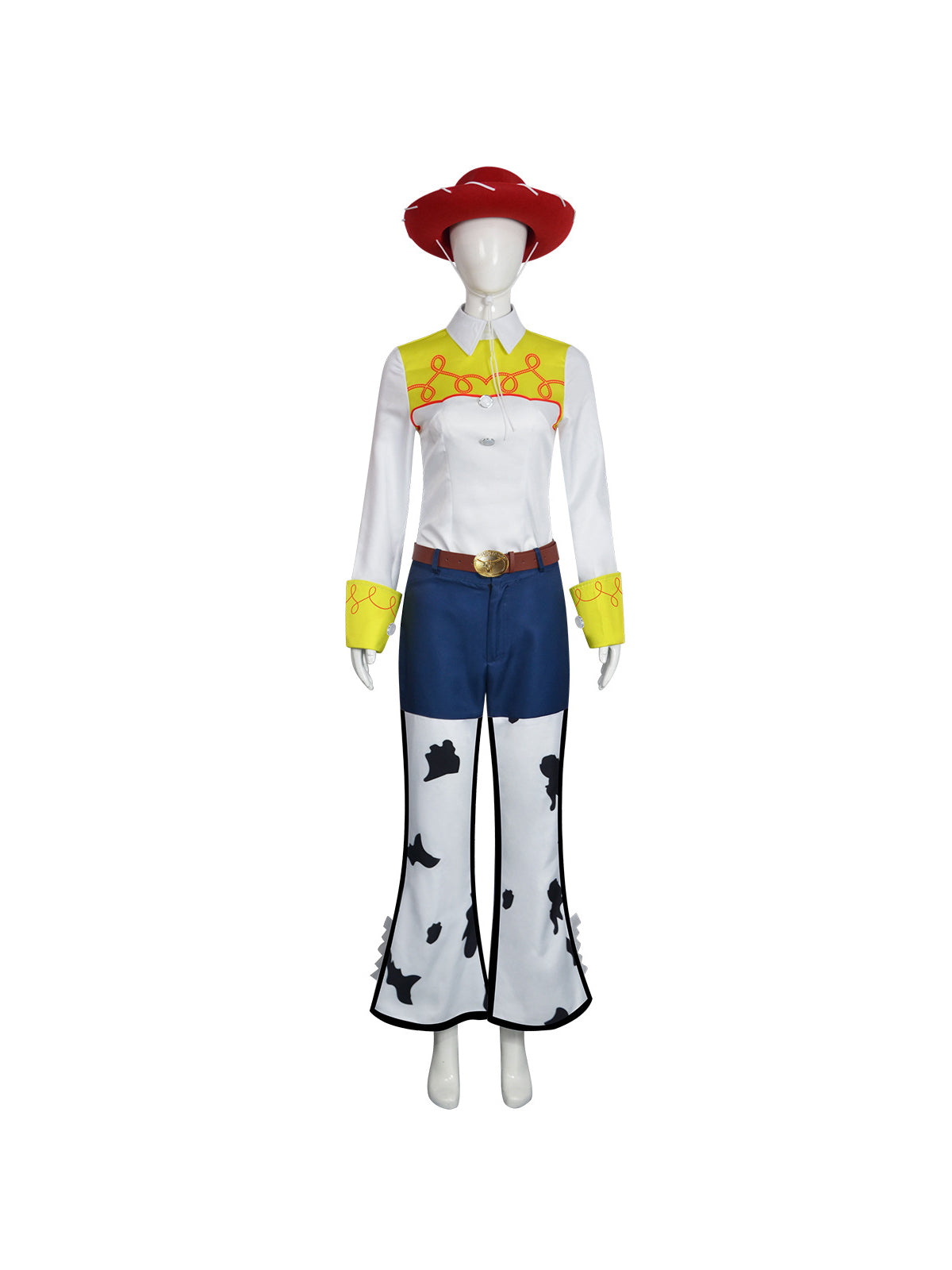 Western Cowgirl Costume 4 Piece Cow Print Set Red Hat - Image 9