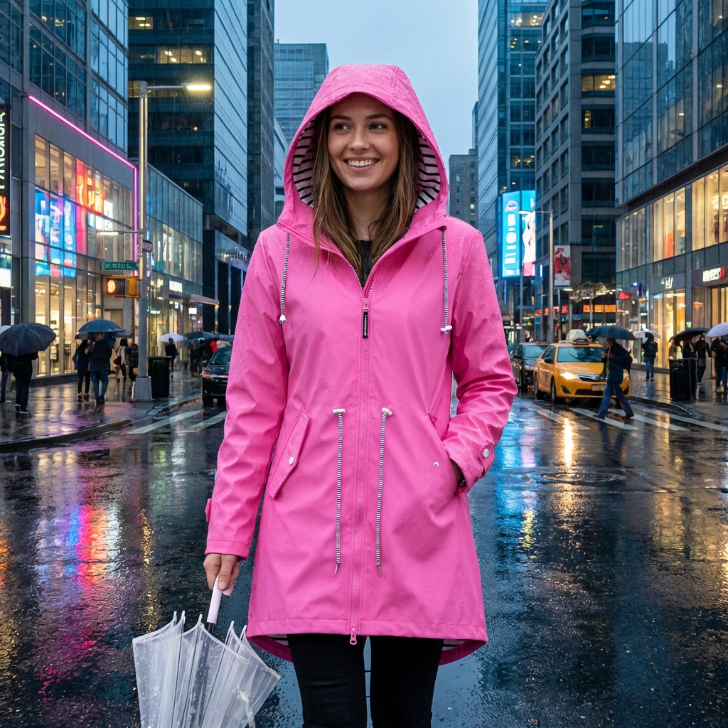 Womens Hooded Waterproof Rain Jacket Drawstring Waist - Image 2