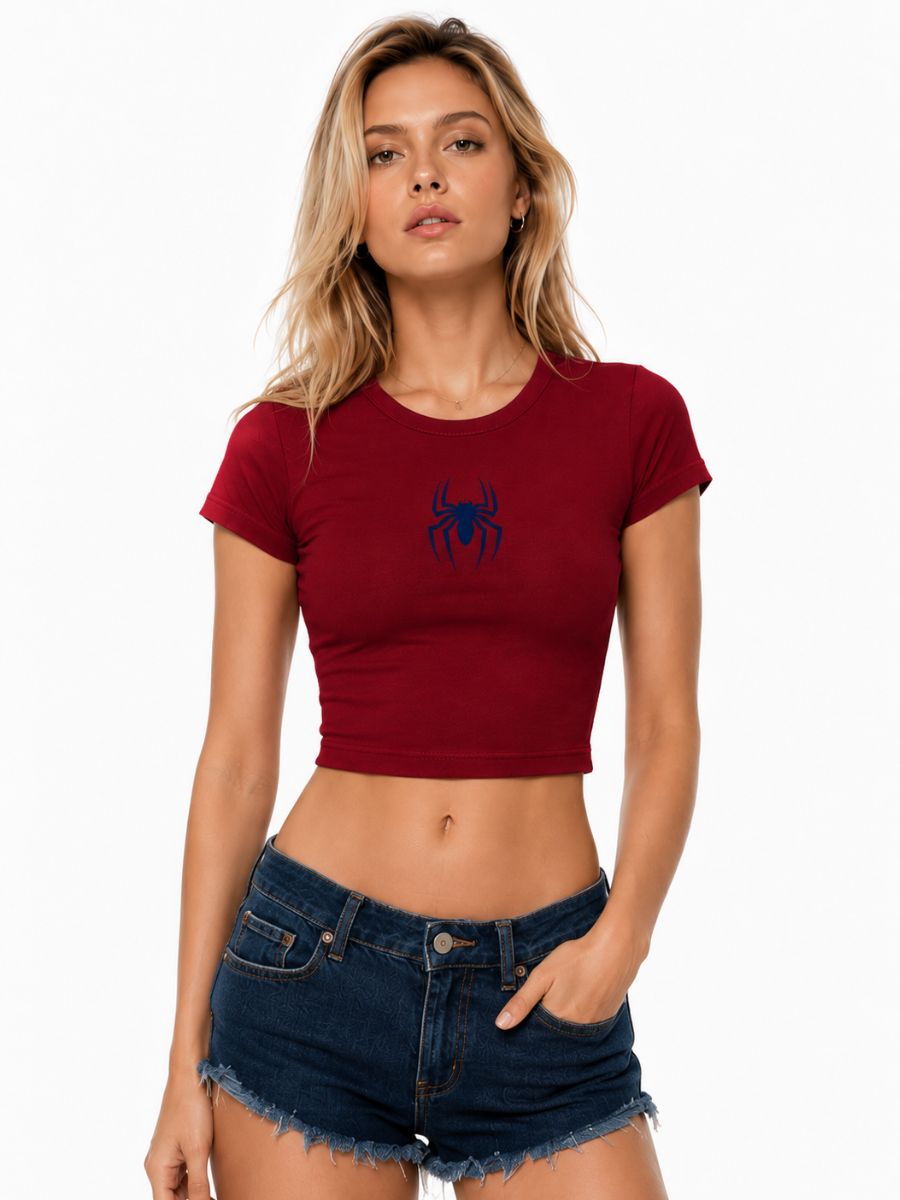 Women Crop Top Spider Graphic